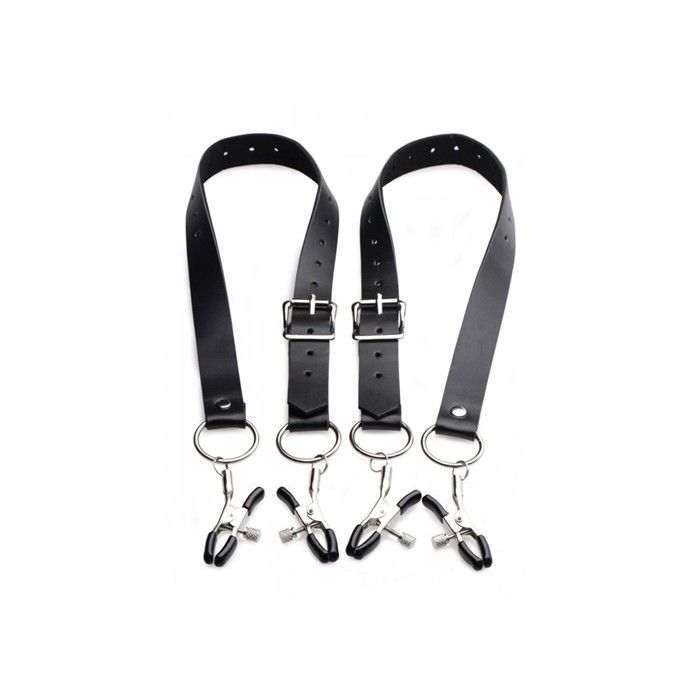 Skřipce na klitoris Master Series Spread Labia Spreader Straps with Clamps