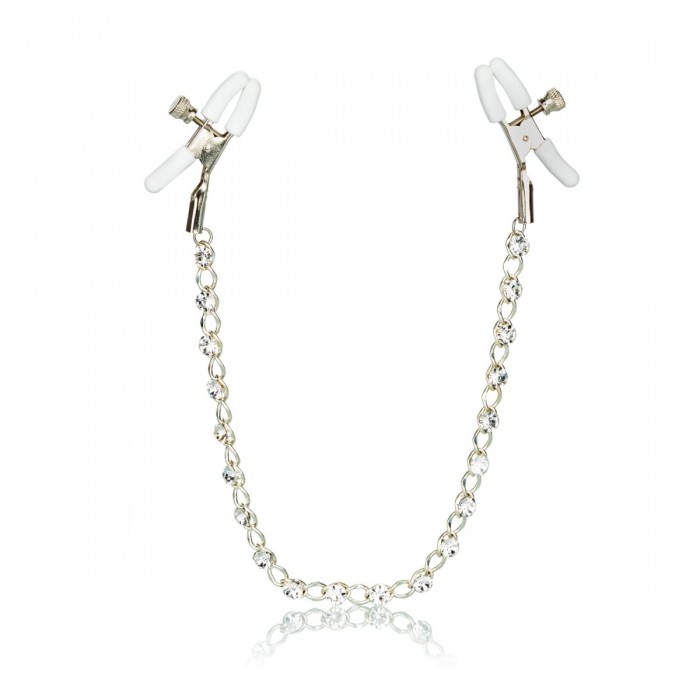 Skřipce na bradavky CalExotic Crystal Chain Nipple Clamps silver